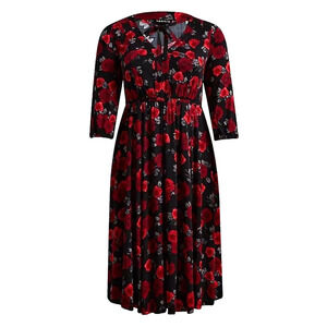 TORRID Sz 0 Lg 12 Black Red Roses Midi Dress Romantic Flirty Date Elastic NEW